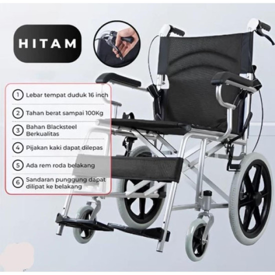 Kursi Roda Lipat Ukuran 16 Inch Travel Wheelchair Kursi Roda Lipat Ukuran 16 Inch Travel Wheelchair