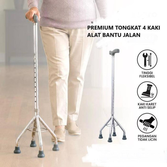 Alat Bantu Jalan Lansia Orang Tua Tongkat 4 Kaki Premium