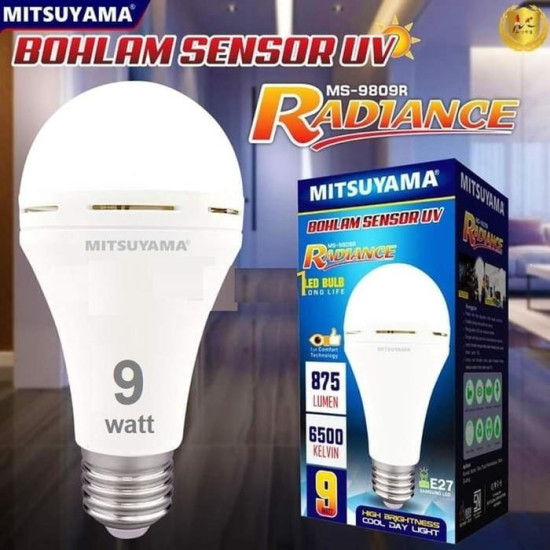 Mitsuyama MS-9809R MS-9812R Radiance Bohlam Sensor UV 9W 12W Lampu LED Otomatis Nyala E27