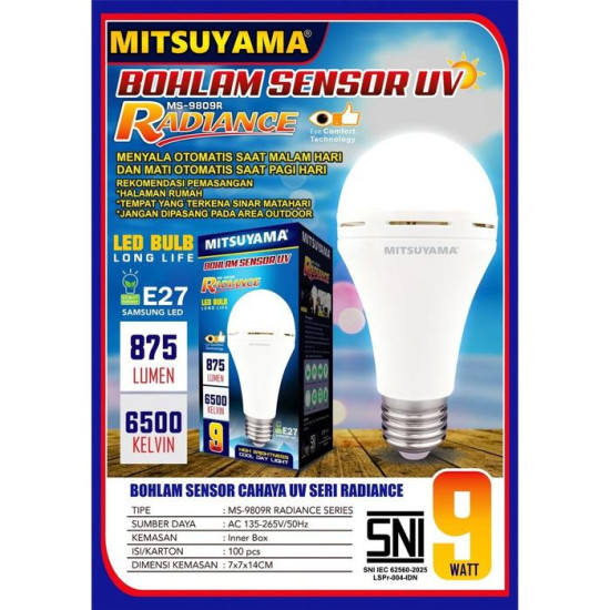 Mitsuyama MS-9809R MS-9812R Radiance Bohlam Sensor UV 9W 12W Lampu LED Otomatis Nyala E27