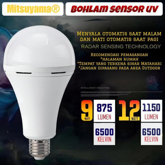 Mitsuyama MS-9809R MS-9812R Radiance Bohlam Sensor UV 9W 12W Lampu LED Otomatis Nyala E27