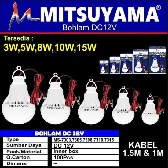 Mitsuyama Bohlam DC 12V Plus Kabel 1.5 Meter LED Lampu Emergency Jepit Aki