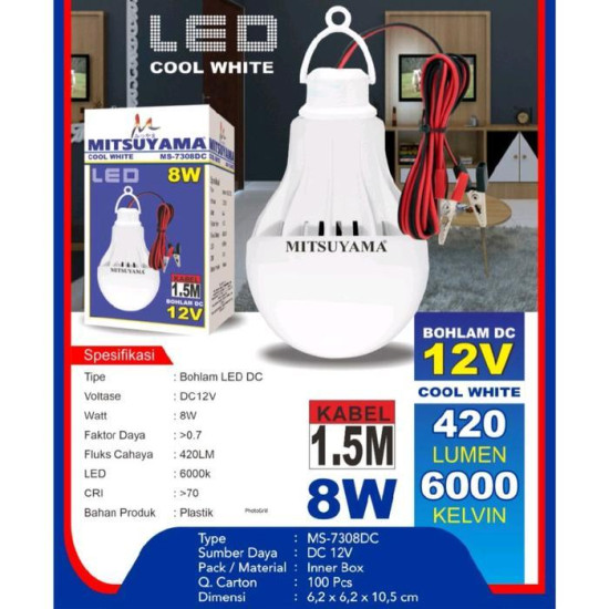 Mitsuyama Bohlam DC 12V Plus Kabel 1.5 Meter LED Lampu Emergency Jepit Aki