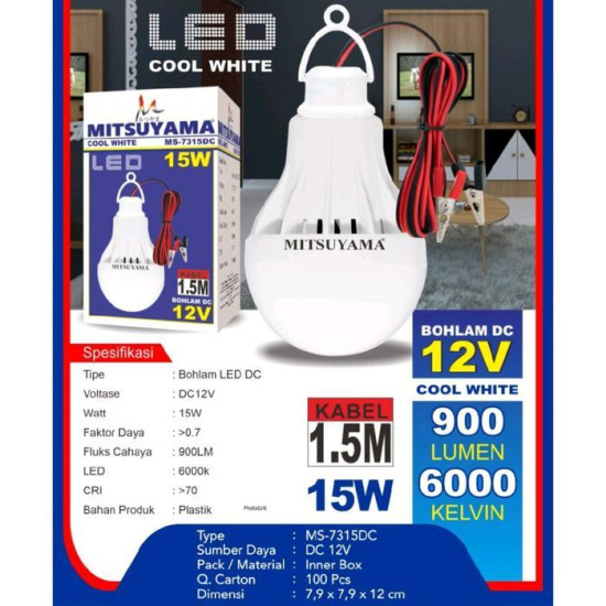 Mitsuyama Bohlam DC 12V Plus Kabel 1.5 Meter LED Lampu Emergency Jepit Aki