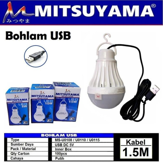 Mitsuyama Bohlam USB Plus Kabel 1.5 Meter LED Lampu Emergency