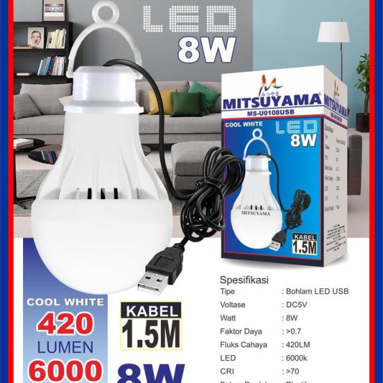 Mitsuyama Bohlam USB Plus Kabel 1.5 Meter LED Lampu Emergency