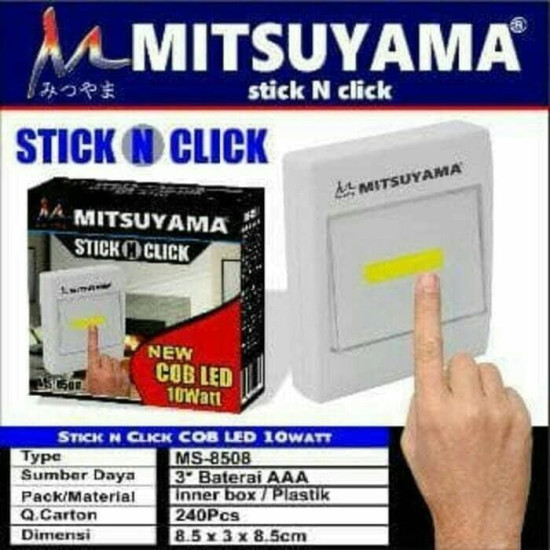 Mitsuyama Stick n Click Lampu Tempel Switch COB LED 10W 10 Watt AAA x 3 Pcs MS-8508