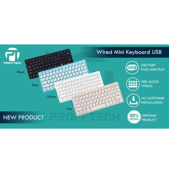 Profftech Wired Keyboard Mini Kabel USB 4 Warna KP-100