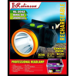 Rolinson RL-2042 Senter Kepala 30W Ring 46 Head Lamp Headlamp Charge 2400mAh