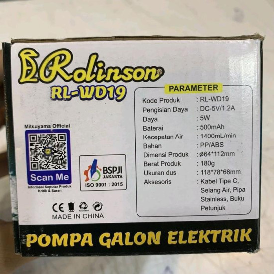 Rolinson RL-WD19 Pompa Galon Elektrik Charge Kabel USB Type C Dispenser Air Otomatis