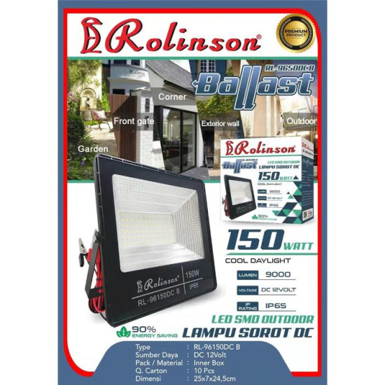 Rolinson Lampu Sorot DC Jepit Aki 50 100 150 Watt RL-9650DC RL-96100DC RL-96150DC 