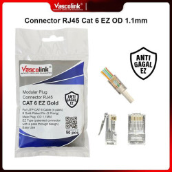 Vascolink Connector Konektor RJ45 Cat 6 EZ Gold Plated 1 Pack isi 50 Pcs