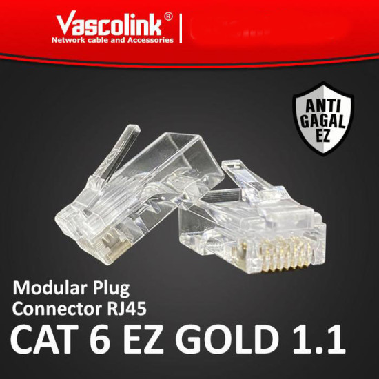 Vascolink Connector Konektor RJ45 Cat 6 EZ Gold Plated 1 Pack isi 50 Pcs