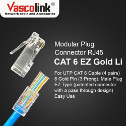 Vascolink Connector Konektor RJ45 Cat 6 EZ Gold Lite Plated 1 Pack isi 50 Pcs