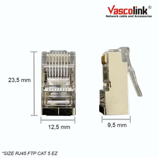 Vascolink RJ45 Connector FTP Cat 5e EZ Gold Plated 1 Pack isi 50 Pcs