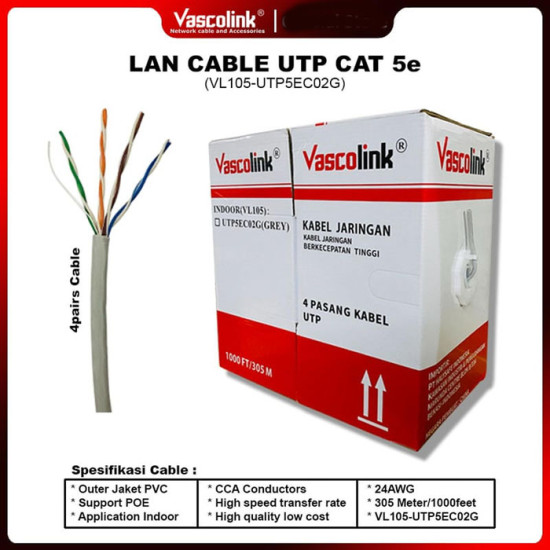 Vascolink Cable UTP Cat 5E Kabel UTP Cat5e 1 Roll