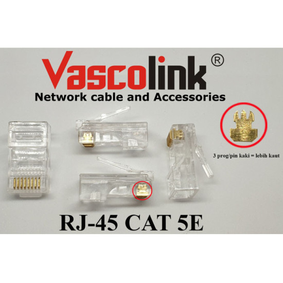 Vascolink Konektor Connector RJ45 Cat5e 100 Pcs