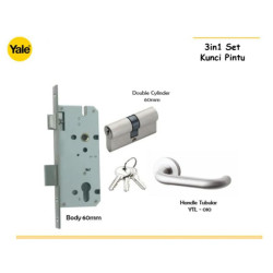 Yale Kunci Set 3 in 1 Mortise 60mm Double Cylinder 3 Kunci Handle Gagang Pintu