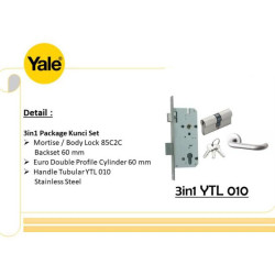 Yale Kunci Set 3 in 1 Mortise 60mm Double Cylinder 3 Kunci Handle Gagang Pintu