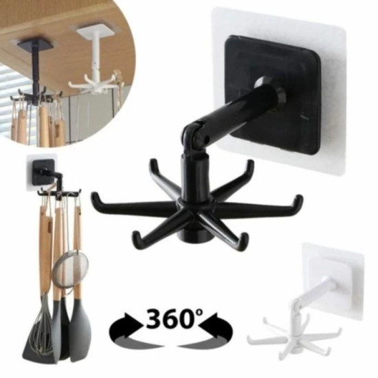 Gantungan Putar Dapur 6 Hook Tempel Dinding Bahan Plastik ABS
