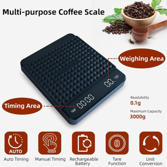 Timbangan Kopi Premium Digital 3 Kg Dual Power Silicon Pad Hitam