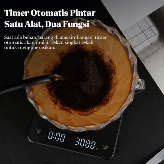 Timbangan Kopi Premium Digital 3 Kg Dual Power Silicon Pad Hitam