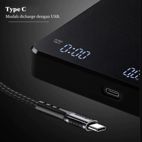 Timbangan Kopi Premium Digital 3 Kg Dual Power Silicon Pad Hitam