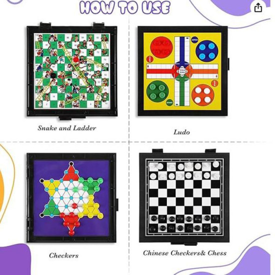 Mainan 5 in 1 Magnetic Board Catur Ludo Halma Ular Tangga